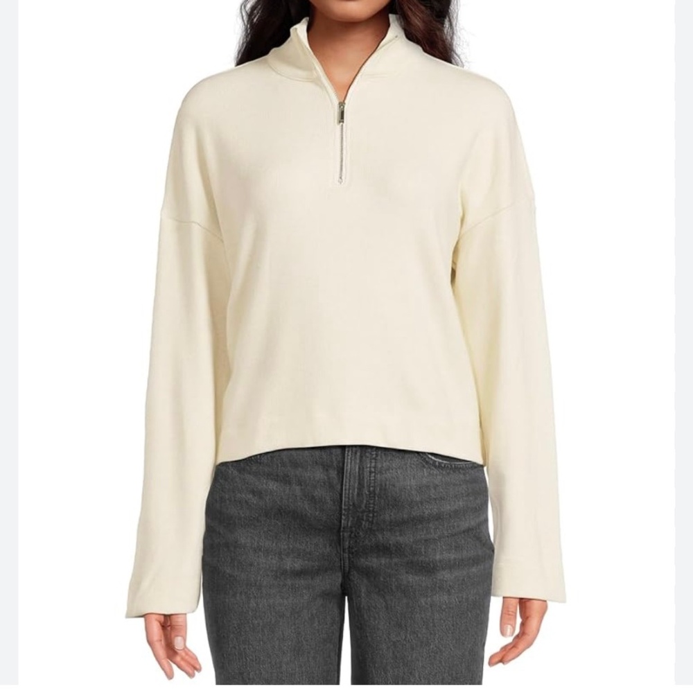 Madewell Quarter-Zip Womens Pullover Top Shirt Medium Muted Stone Sweatshirt